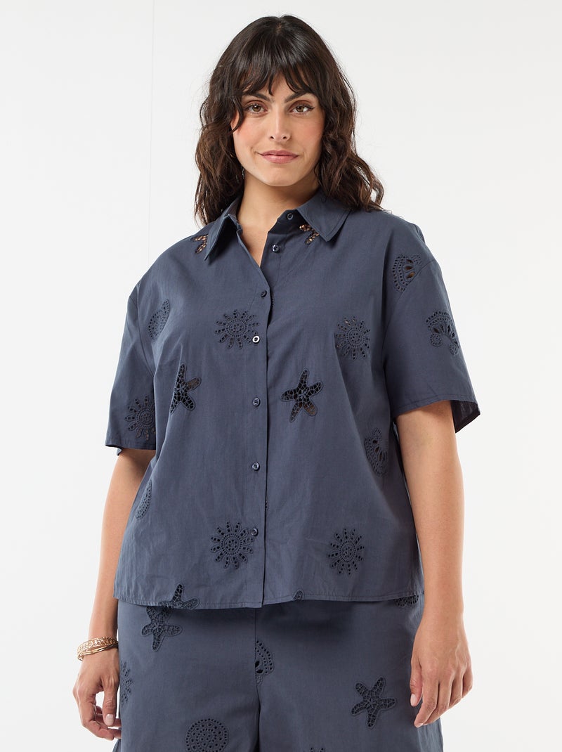 Chemise en coton à motifs ajourés Bleu - Kiabi
