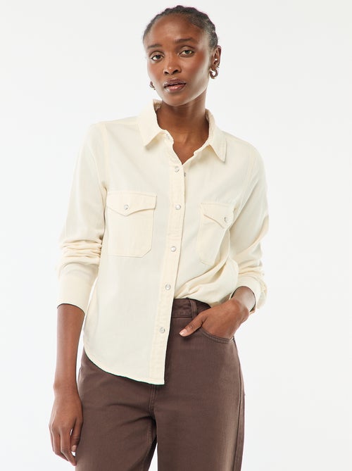 Chemise en jean avec 2 poche plaquées à rabat sur la poitrine - Kiabi