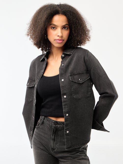 Chemise en jean avec 2 poche plaquées à rabat sur la poitrine - Kiabi