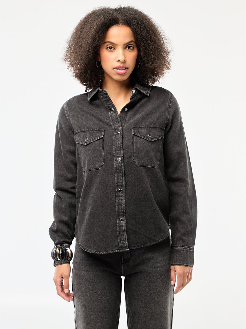 Chemise en jean avec 2 poche plaquées à rabat sur la poitrine Noir - Kiabi
