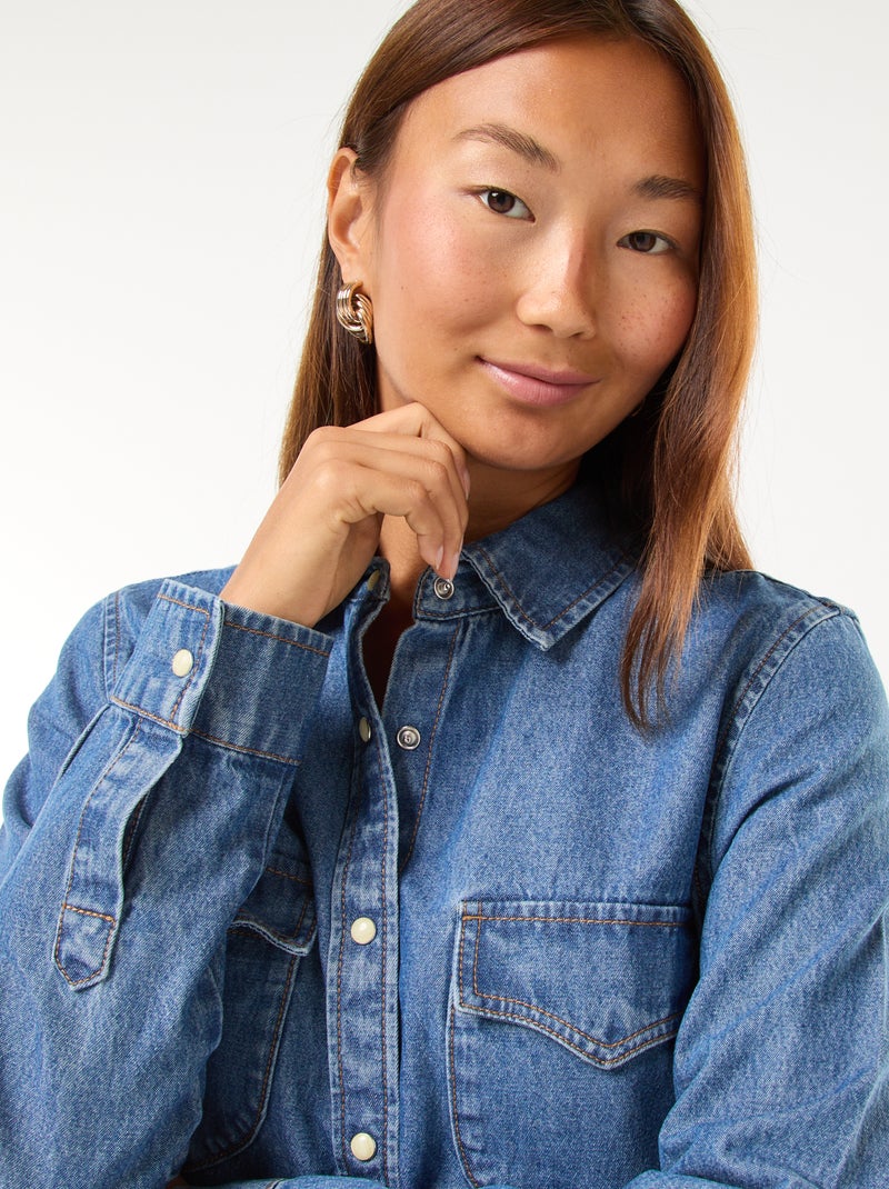 Chemise en jean avec poches à rabat Bleu - Kiabi