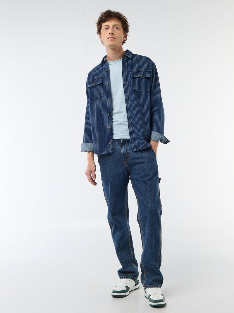 Chemise en jean rayée avec poches plaquées à la poitrine Bleu - Kiabi