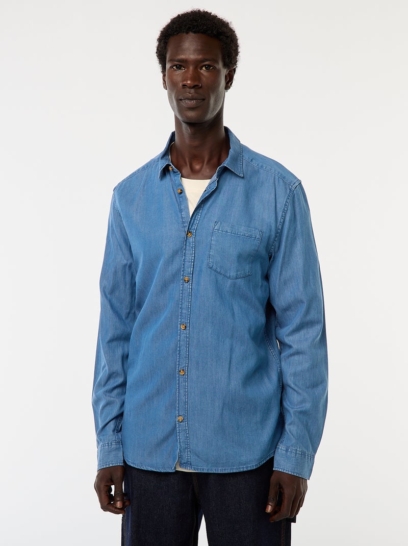 Chemise en jean uni Bleu - Kiabi