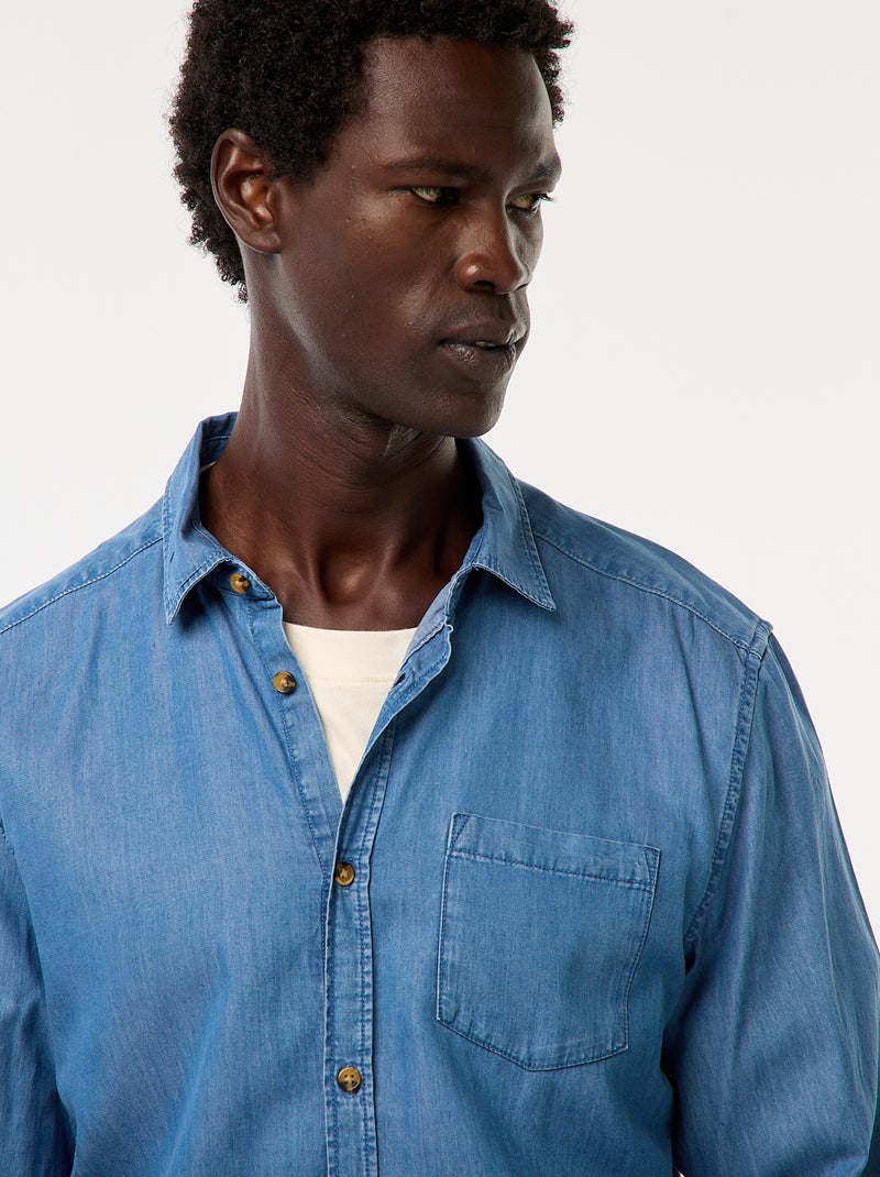 Chemise en jean uni Bleu - Kiabi