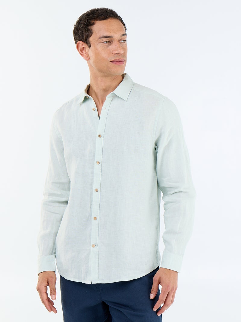 Chemise en lin Bleu - Kiabi