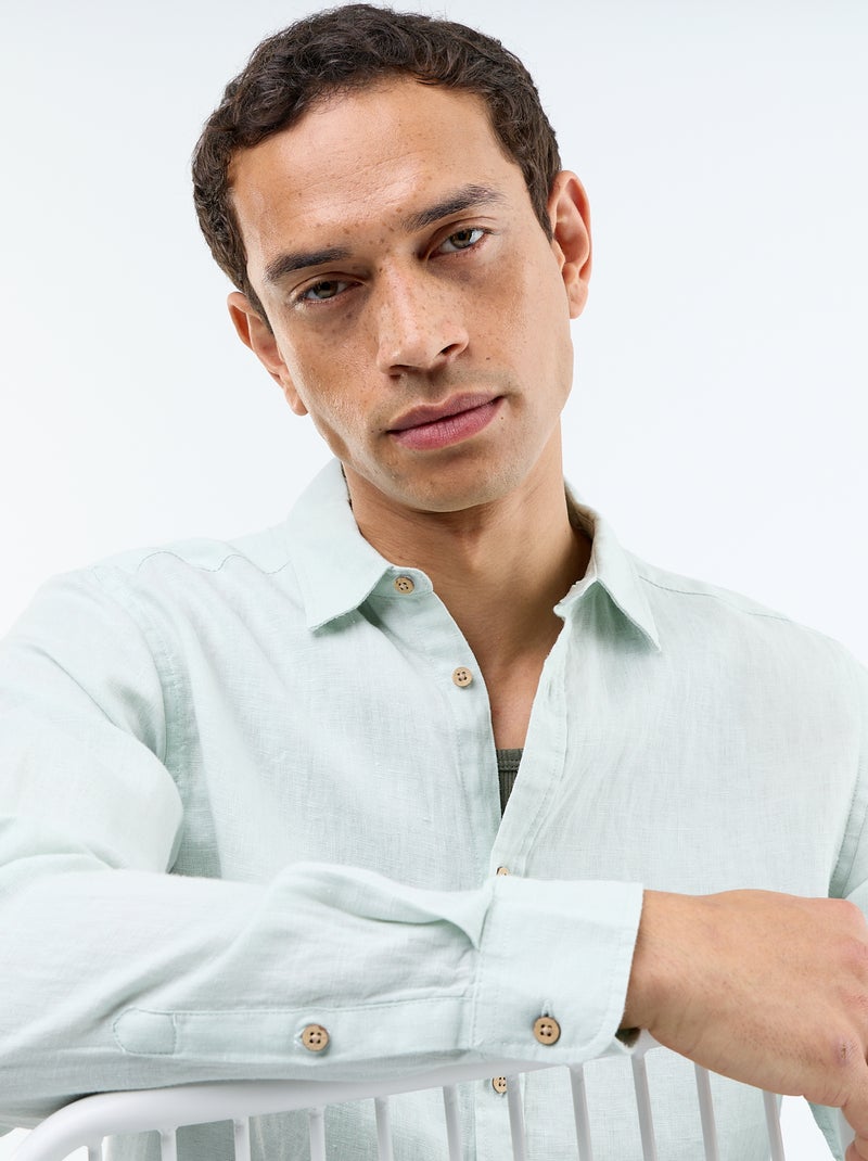 Chemise en lin Bleu - Kiabi