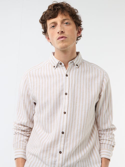 Chemise en lin et coton rayée - Kiabi