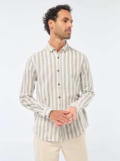 Chemise en lin et coton rayée - Kiabi