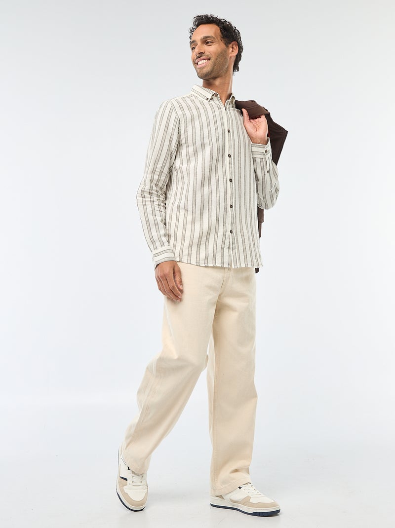 Chemise en lin et coton rayée Blanc - Kiabi