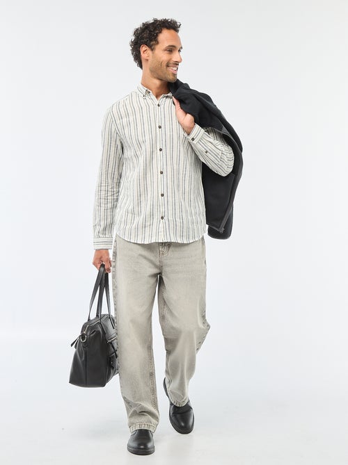 Chemise en lin et coton rayée - Kiabi
