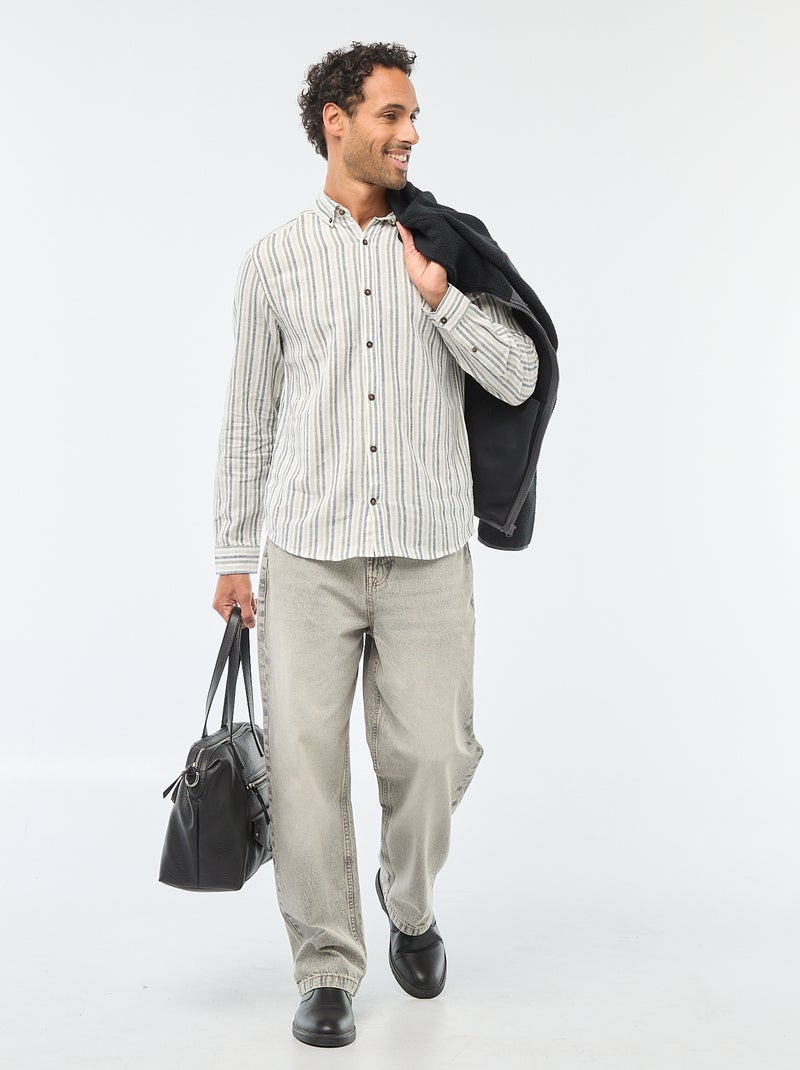 Chemise en lin et coton rayée Blanc - Kiabi