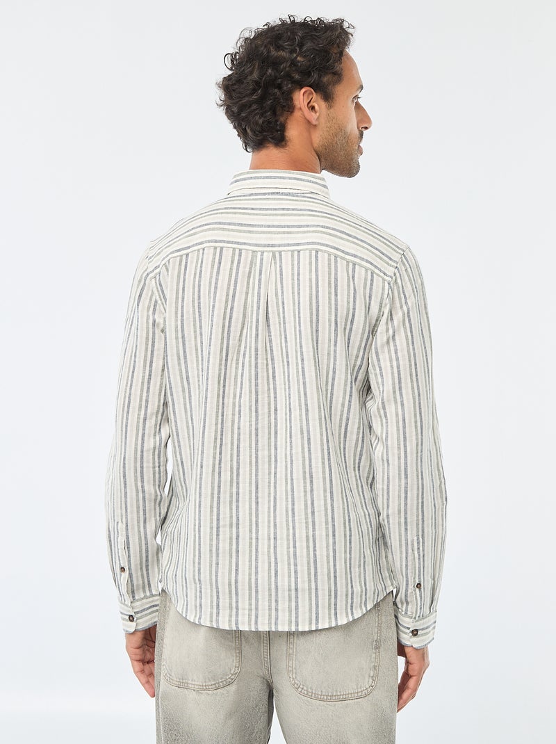 Chemise en lin et coton rayée Blanc - Kiabi