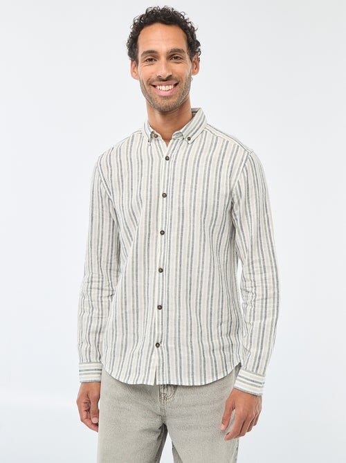 Chemise en lin et coton rayée - Kiabi