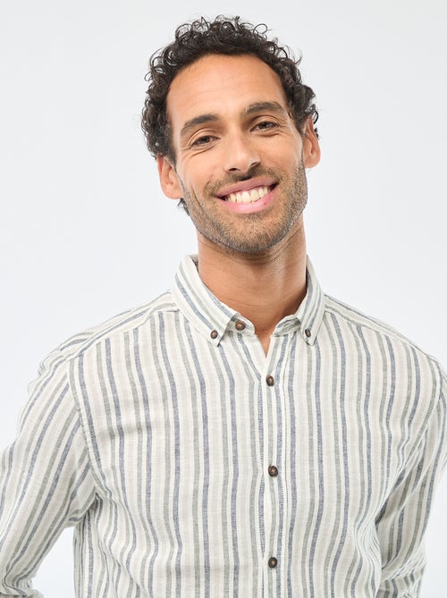 Chemise en lin et coton rayée - Kiabi