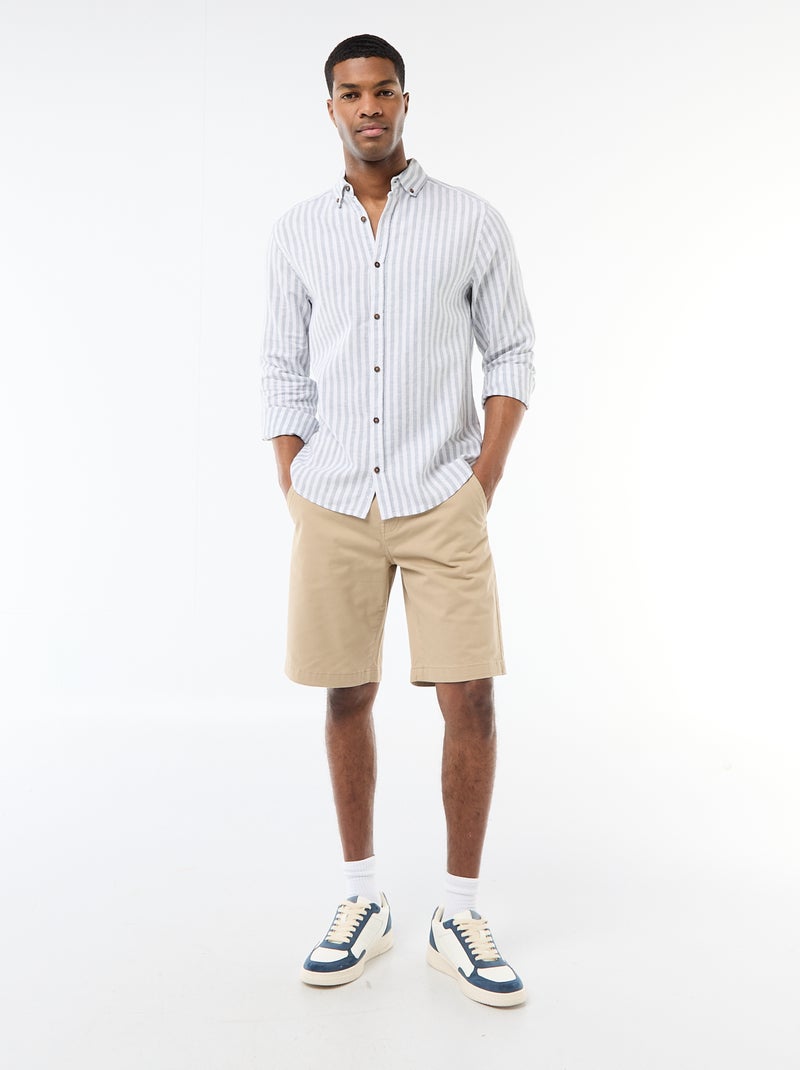 Chemise en lin et coton rayée Bleu - Kiabi