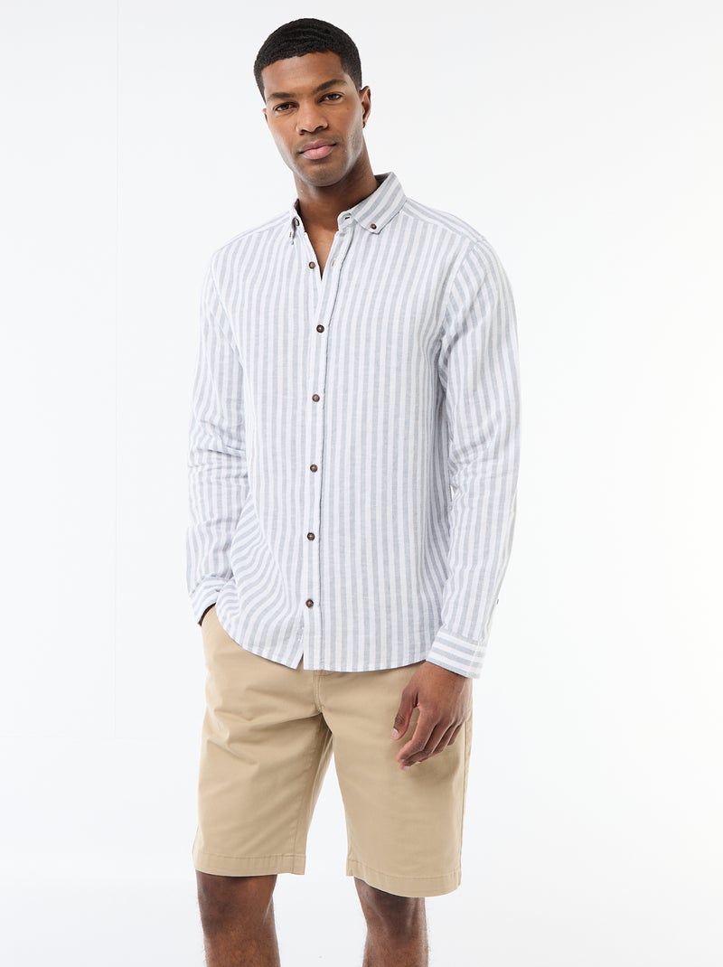 Chemise en lin et coton rayée Bleu - Kiabi