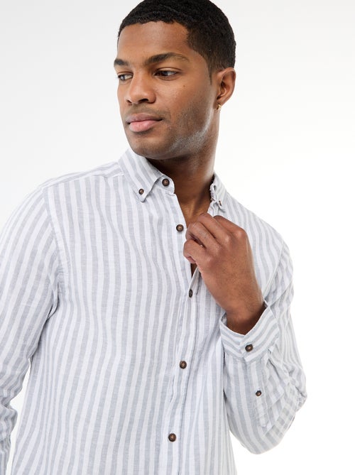 Chemise en lin et coton rayée - Kiabi