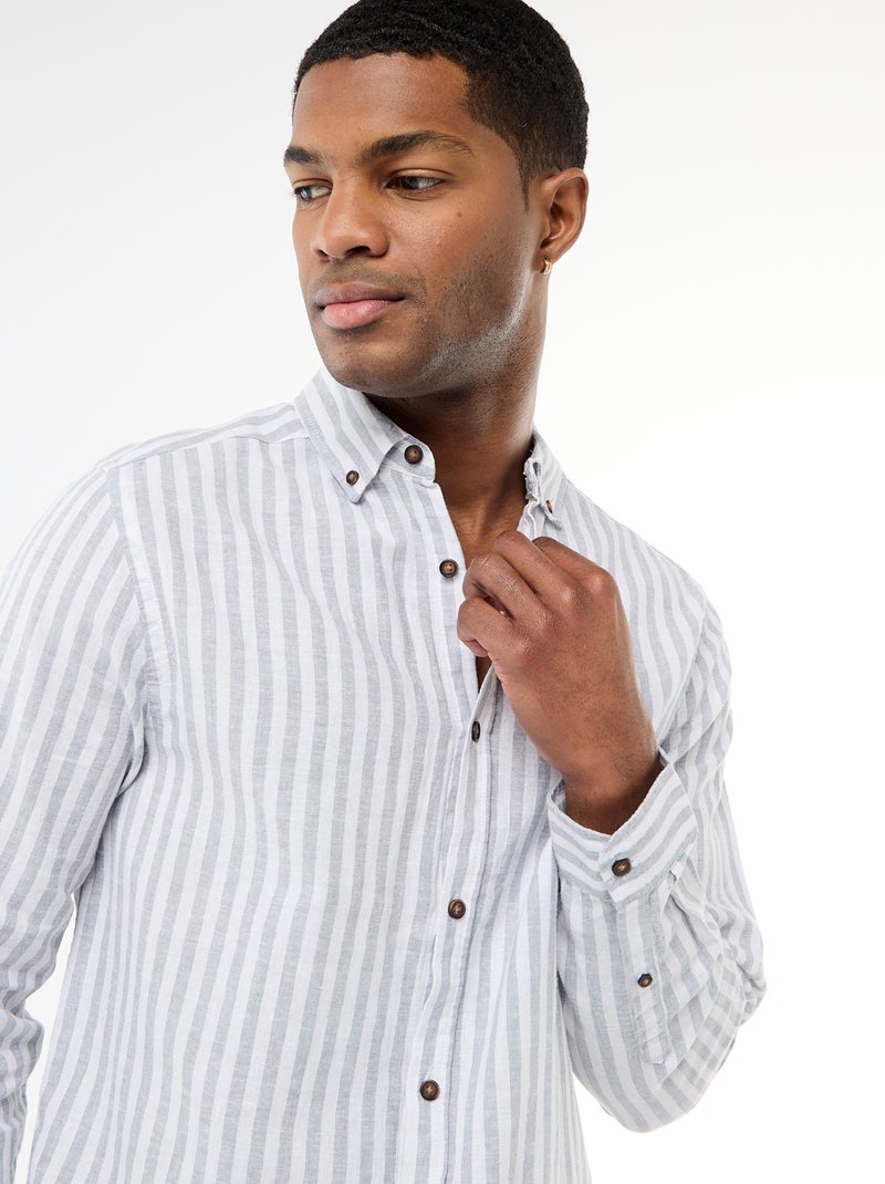 Chemise en lin et coton rayée Bleu - Kiabi