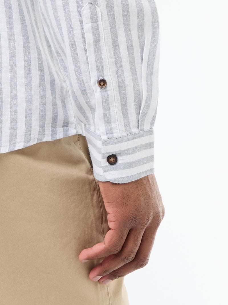 Chemise en lin et coton rayée Bleu - Kiabi