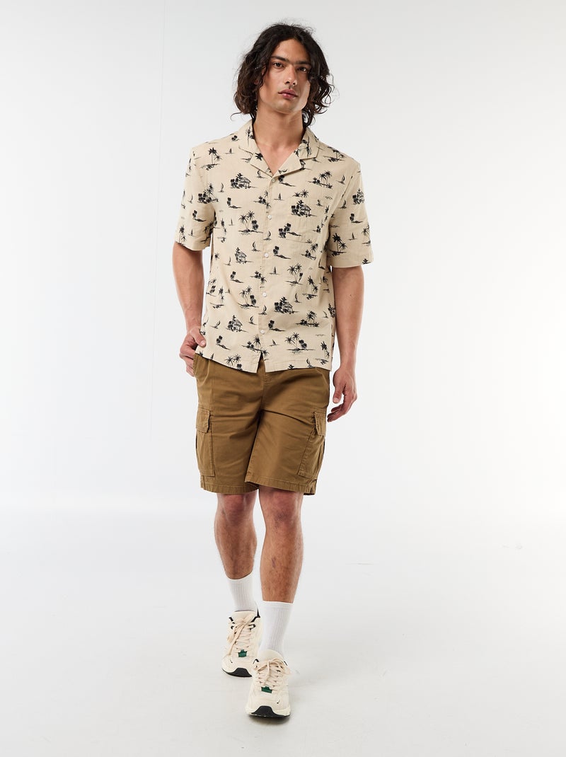 Chemise en lin mélangé à manches courtes Beige - Kiabi