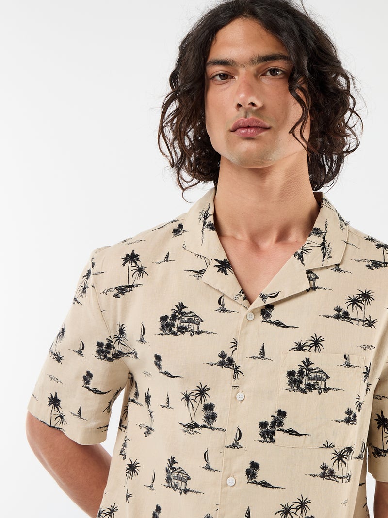 Chemise en lin mélangé à manches courtes Beige - Kiabi