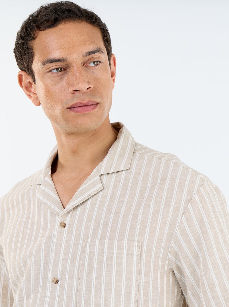 Chemise en lin mélangé à manches courtes Beige - Kiabi