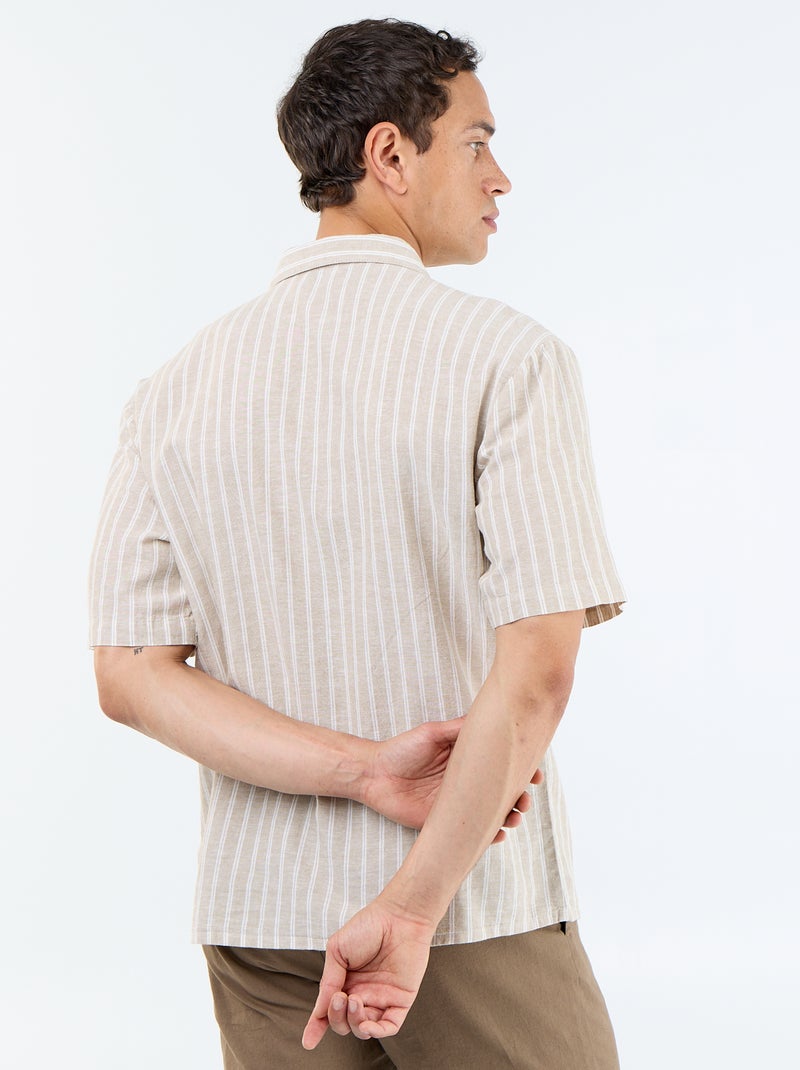 Chemise en lin mélangé à manches courtes Beige - Kiabi