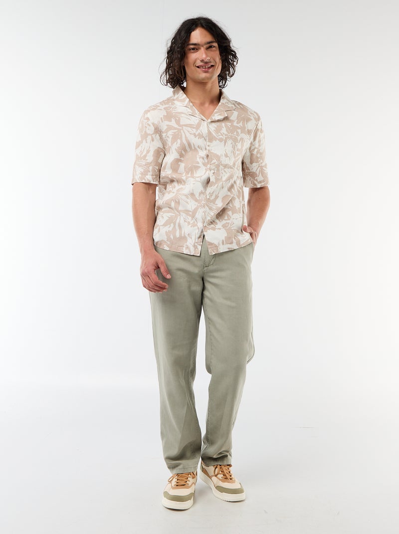 Chemise en lin mélangé à manches courtes Blanc - Kiabi