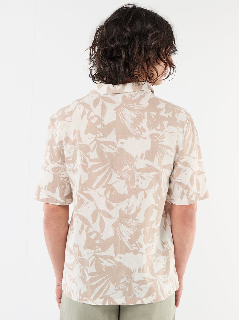 Chemise en lin mélangé à manches courtes Blanc - Kiabi