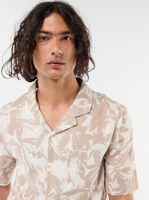 Chemise en lin mélangé à manches courtes - Kiabi