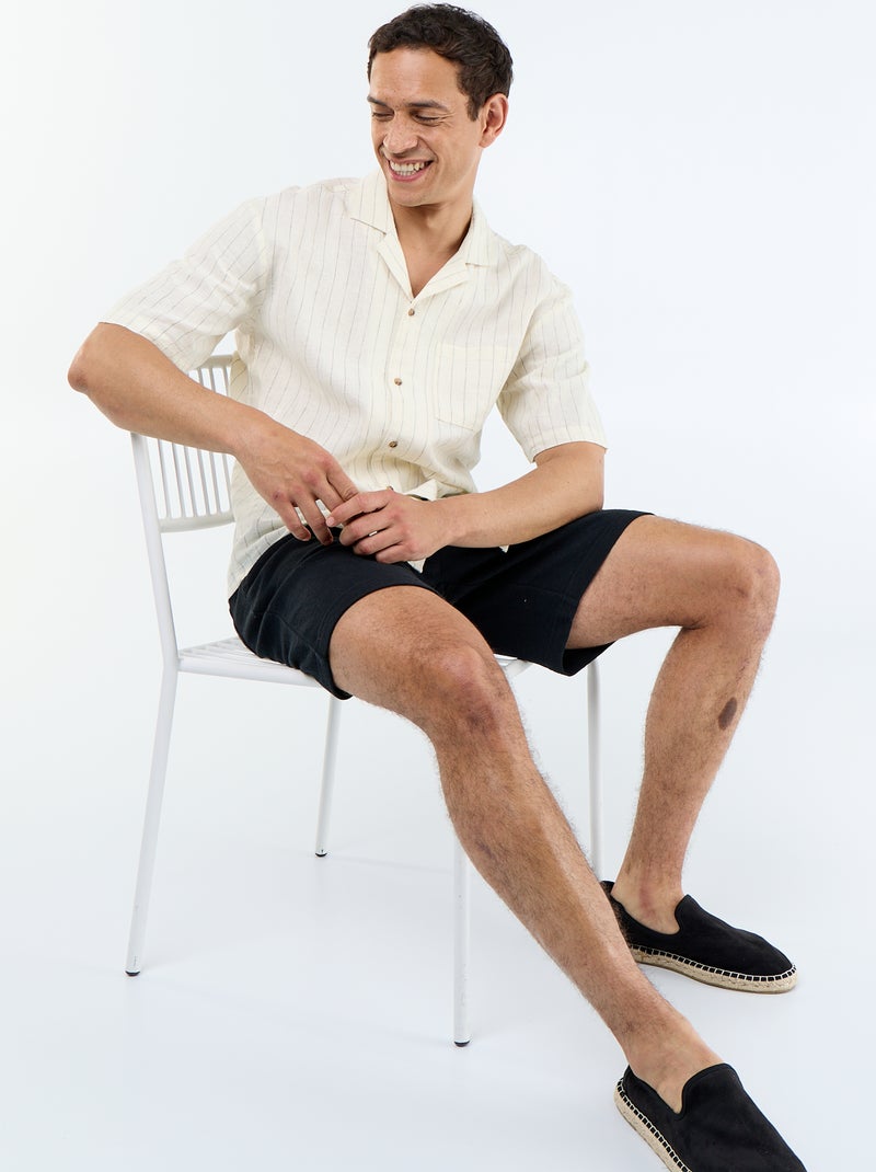 Chemise en lin mélangé à manches courtes Blanc - Kiabi