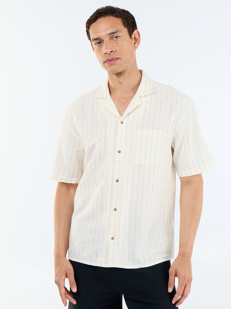 Chemise en lin mélangé à manches courtes Blanc - Kiabi