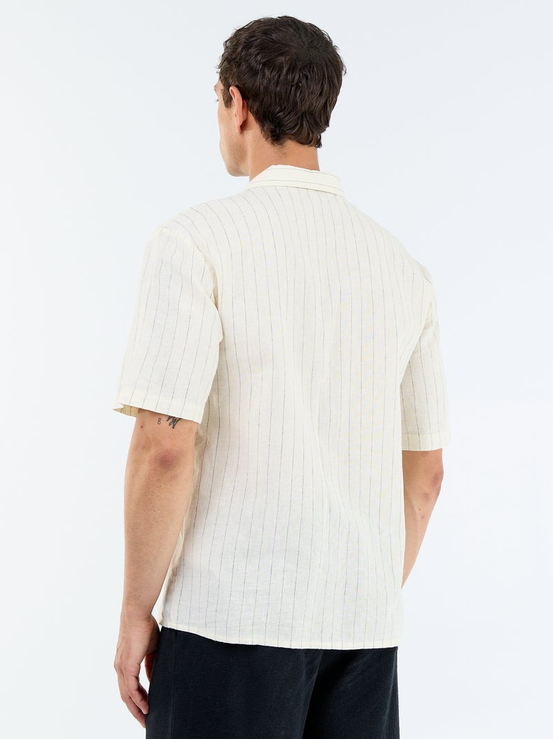 Chemise en lin mélangé à manches courtes Blanc - Kiabi