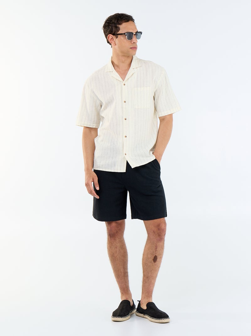 Chemise en lin mélangé à manches courtes Blanc - Kiabi