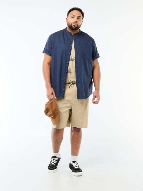Chemise en lin mélangé à manches courtes - Kiabi