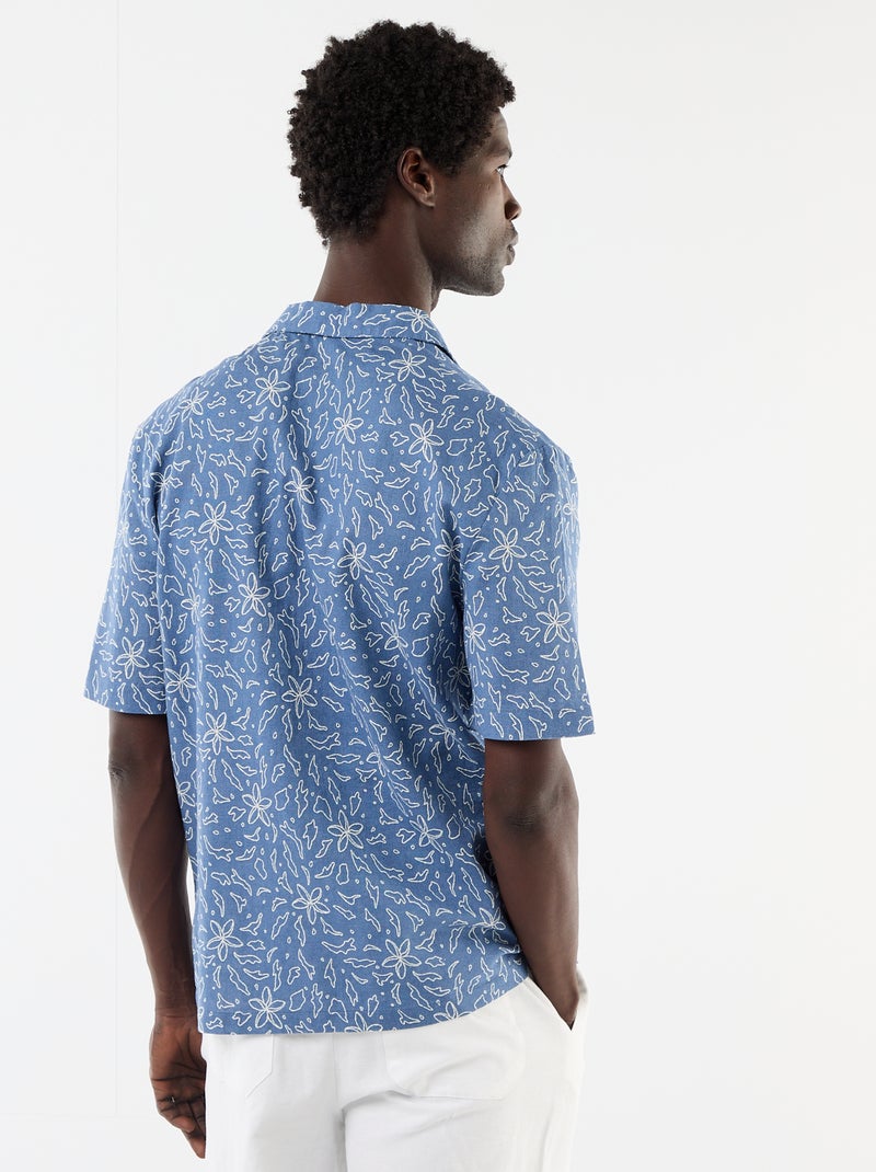 Chemise en lin mélangé à manches courtes Bleu - Kiabi