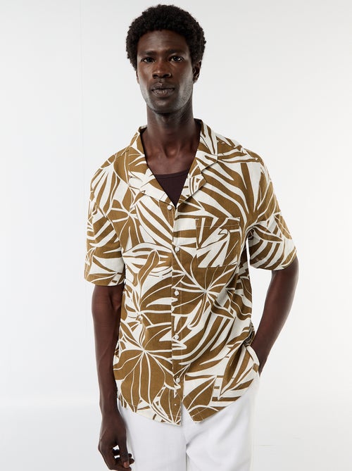 Chemise en lin mélangé à manches courtes - Kiabi