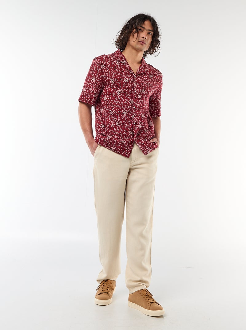 Chemise en lin mélangé à manches courtes Rouge - Kiabi