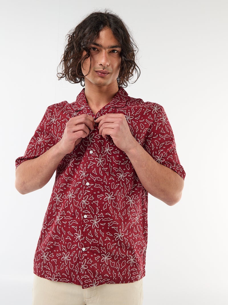 Chemise en lin mélangé à manches courtes Rouge - Kiabi