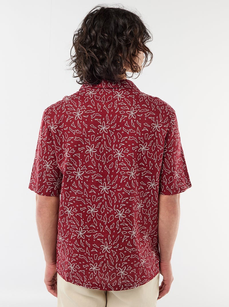 Chemise en lin mélangé à manches courtes Rouge - Kiabi