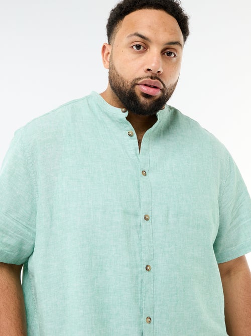 Chemise en lin mélangé à manches courtes - Kiabi