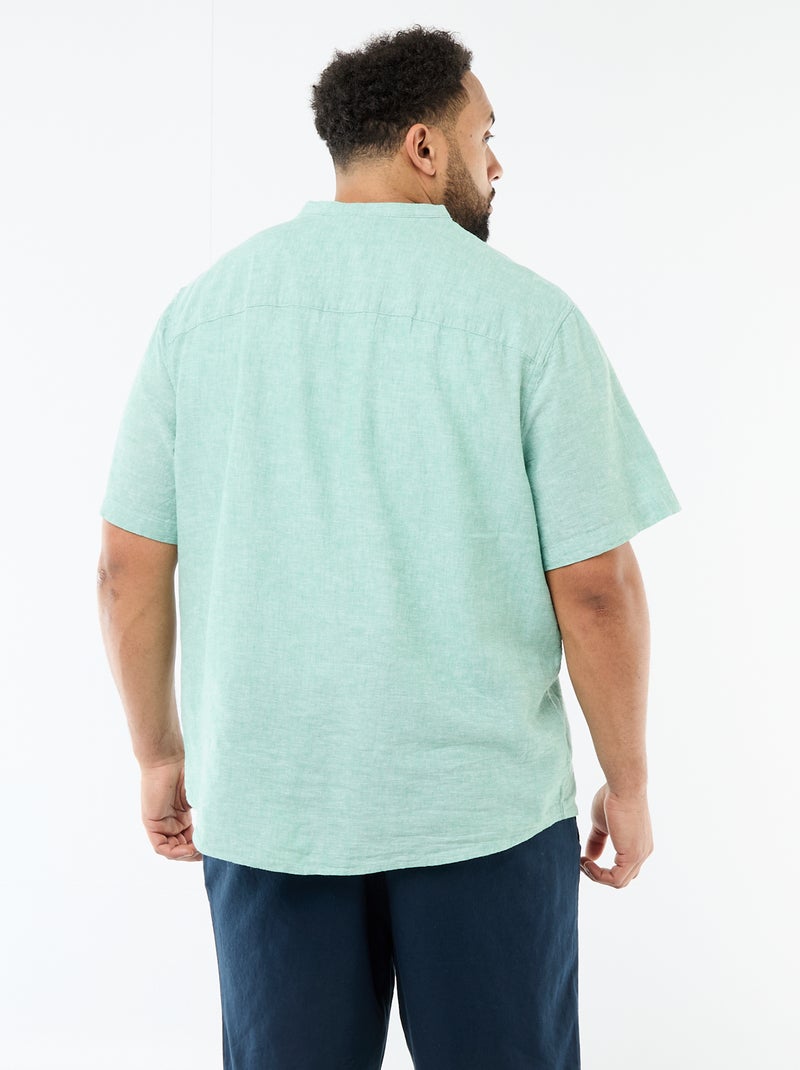 Chemise en lin mélangé à manches courtes Vert - Kiabi
