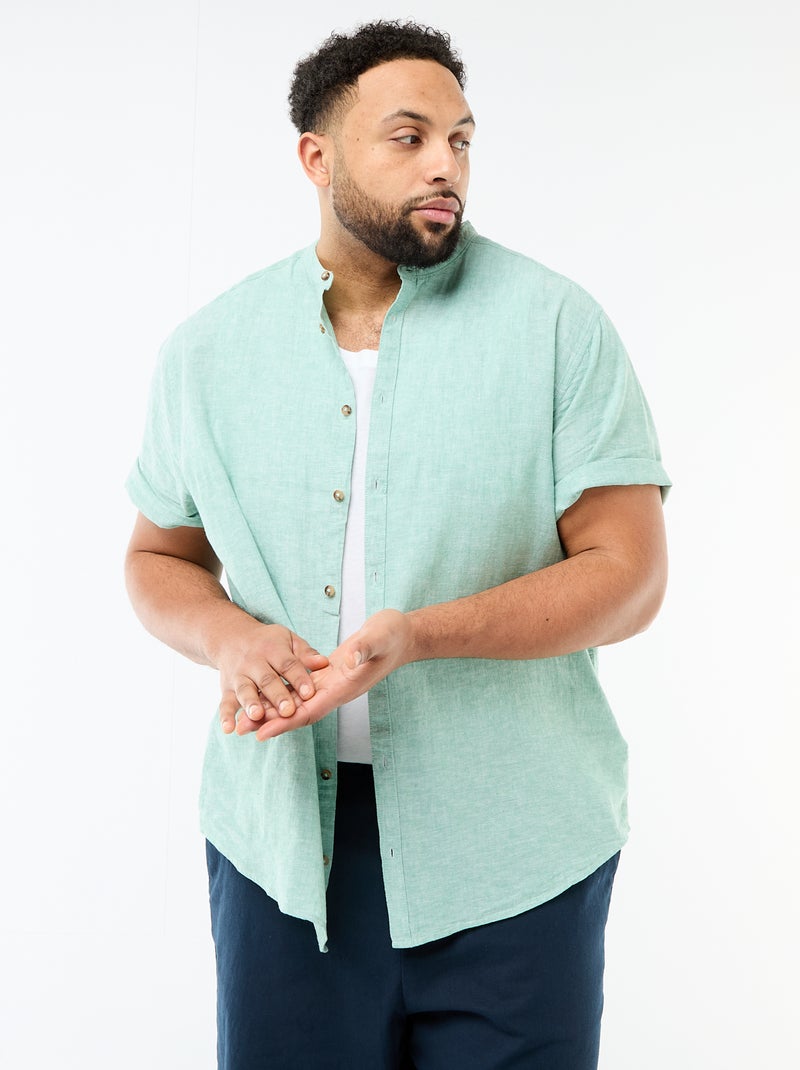 Chemise en lin mélangé à manches courtes Vert - Kiabi
