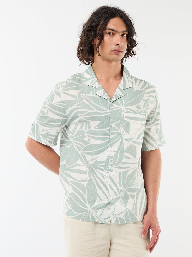 Chemise en lin mélangé à manches courtes Vert - Kiabi
