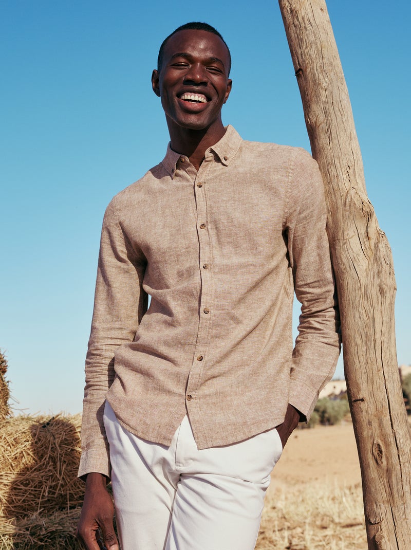 Chemise en lin mélangé Beige - Kiabi