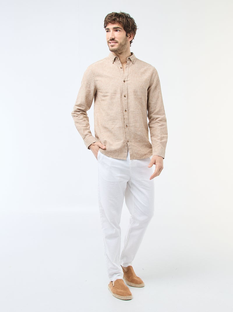 Chemise en lin mélangé Beige - Kiabi