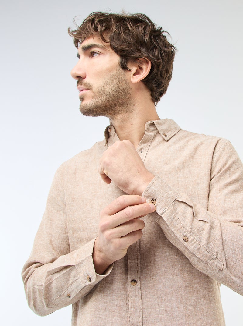 Chemise en lin mélangé Beige - Kiabi