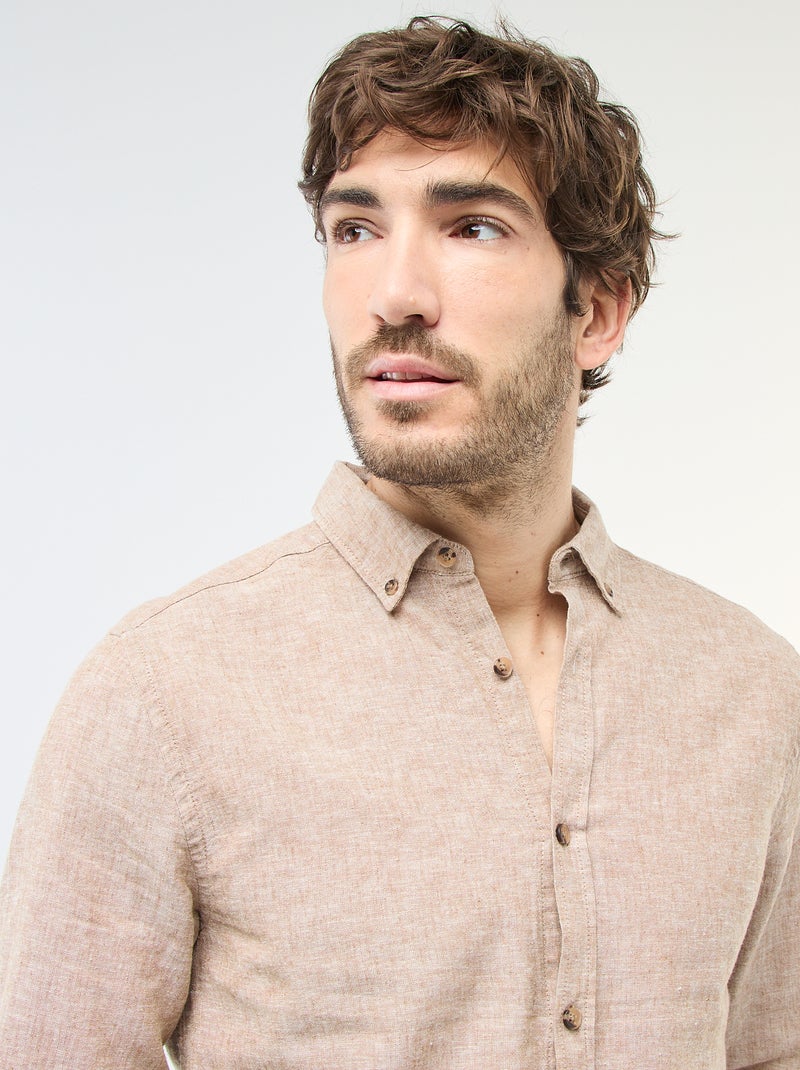 Chemise en lin mélangé Beige - Kiabi