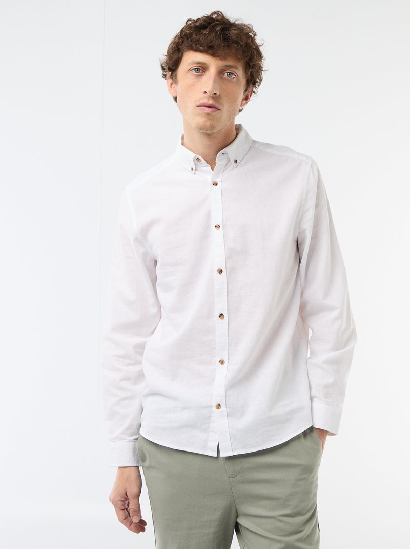 Chemise en lin mélangé Blanc - Kiabi