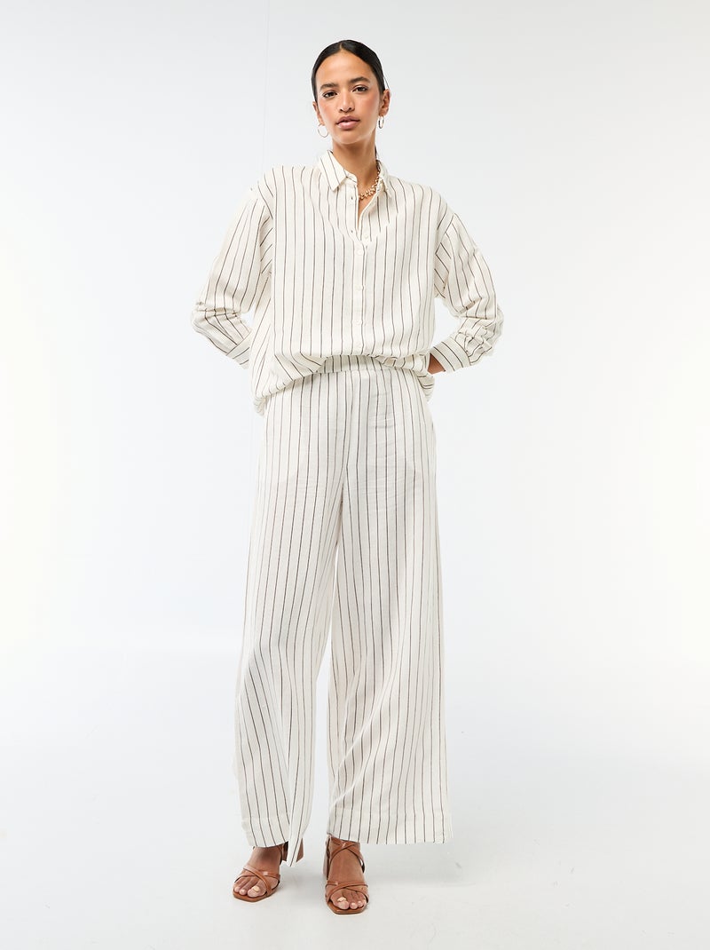 Chemise en lin mélangé Blanc - Kiabi